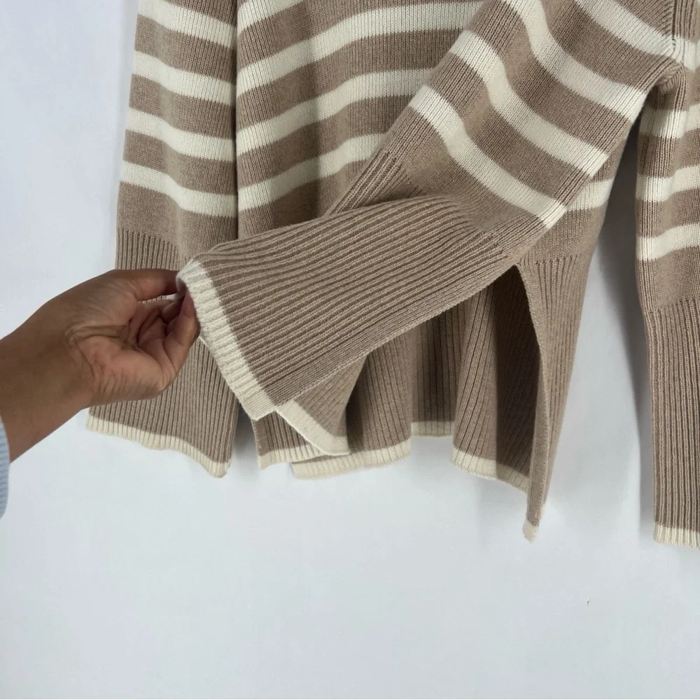 Rails Tessa‎ Sweater Merino Wool Sand Striped Quarter Zip Mock Neck Sweater L